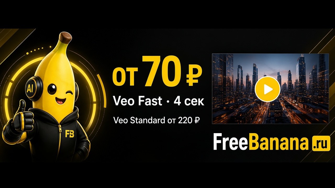 Veo Fast от 70 ₽ на FreeBanana — без VPN